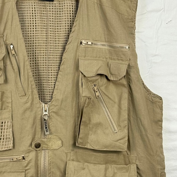 HUMVEE Mens L Utility Vest Multiple Pockets Full‎ Zip Outdoor Tan - Picture 7 of 13